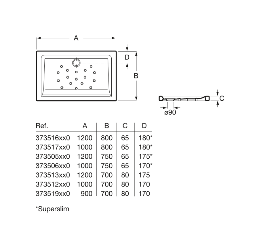  поддон MALTA керамический, ультратонкий  / 90х70 /   ( бел )  