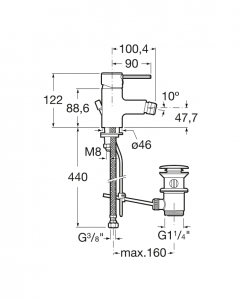 смесительTARGA биде с донным клапаном  ( хром )  
