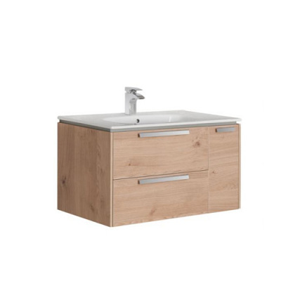 тумба под раковину LAGO с двумя выдвижными ящиками и бутылочницей  / 80х44 . 8х49 /  ( светлый дуб )