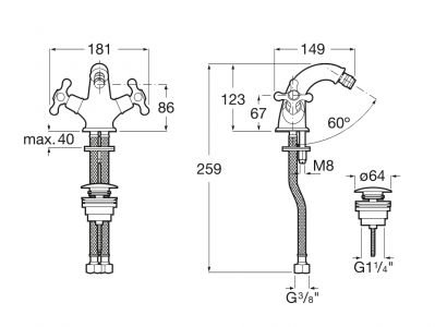 смеситель для биде CARMEN с донным клапаном  ( хром )  