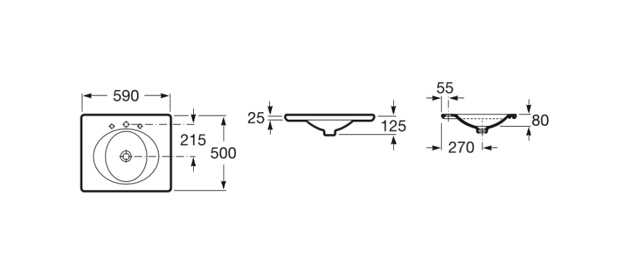  умывальник KALAHARI  / 59x50 /  встраиваемый  ( бел )  