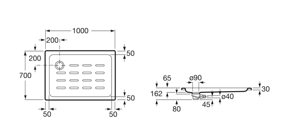 поддон душевой EASY прямоугольный  / 100х70 /  ( белый )  