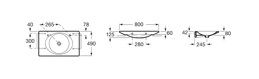 умывальник KALAHARI  / 80x49 /  встраиваемый  ( бел )  