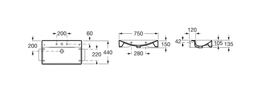 умывальник DIVERTA / 75x44 /  мебельный  ( бел )  