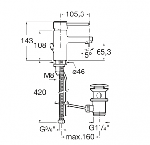 смеситель TARGA умывальник, с донным клапаном  ( хром )  