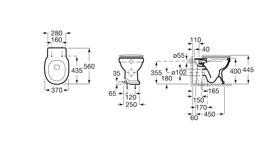 унитаз приставной CARMEN двойной выпуск, Rimless  / 37х58 /   ( белый )  