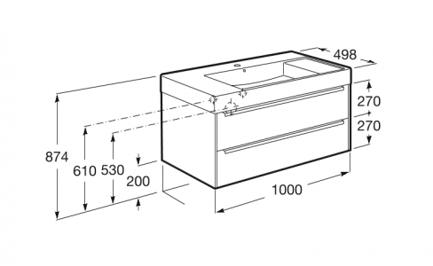 тумба с раковиной INSPIRA, 2 ящика  / 100x50 /  ( тёмный дуб )  