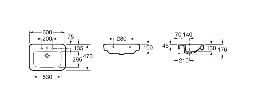 умывальник SENSO SQUARE с установочным комплектом  / 60х48 /   ( бел )  