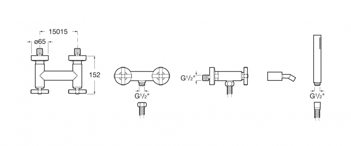 смеситель LOFT душ настенный двузахватный с душевым комплектом  ( хром )  
