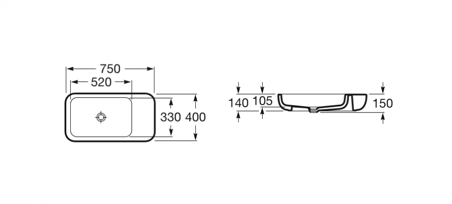умывальник KHROMA встраиваемый  / 750х400 /   ( бел )  