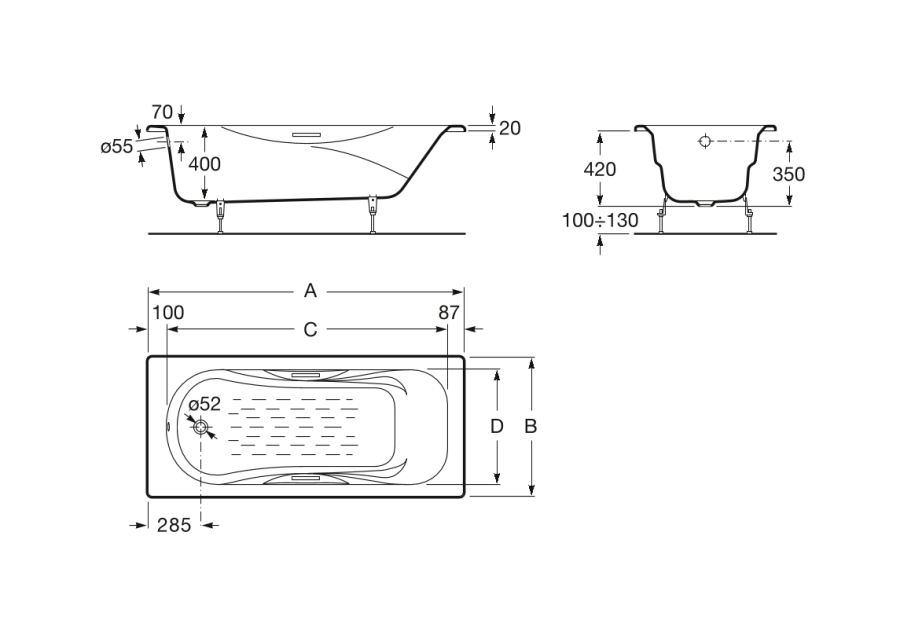 ванна MALIBU без ручек  / 170х70 /   ( бел )  