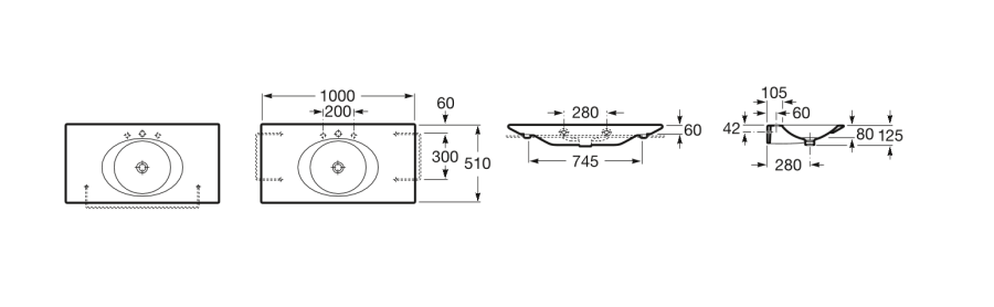 умывальник KALAHARI  / 100x51 /  встраиваемый  ( бел )  