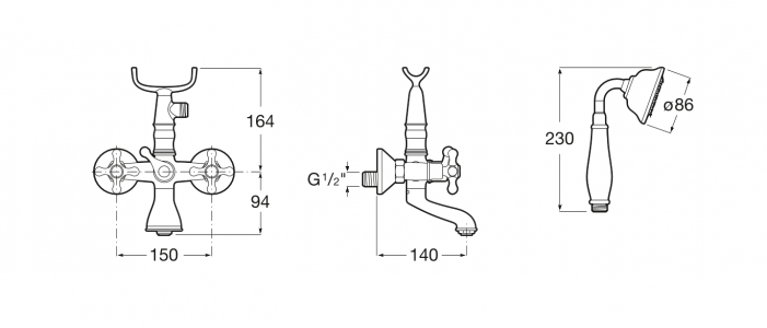 смеситель для ванны CARMEN с ручным душем  ( хром )  