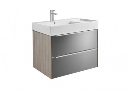 тумба с раковиной INSPIRA, 2 ящика  / 80x50 /  ( тёмный дуб / зеркальный фасад ) 